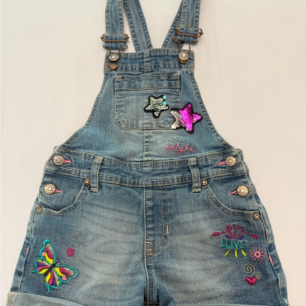 Jordache Blue Denim Kids Overalls with Colorful Embroidery